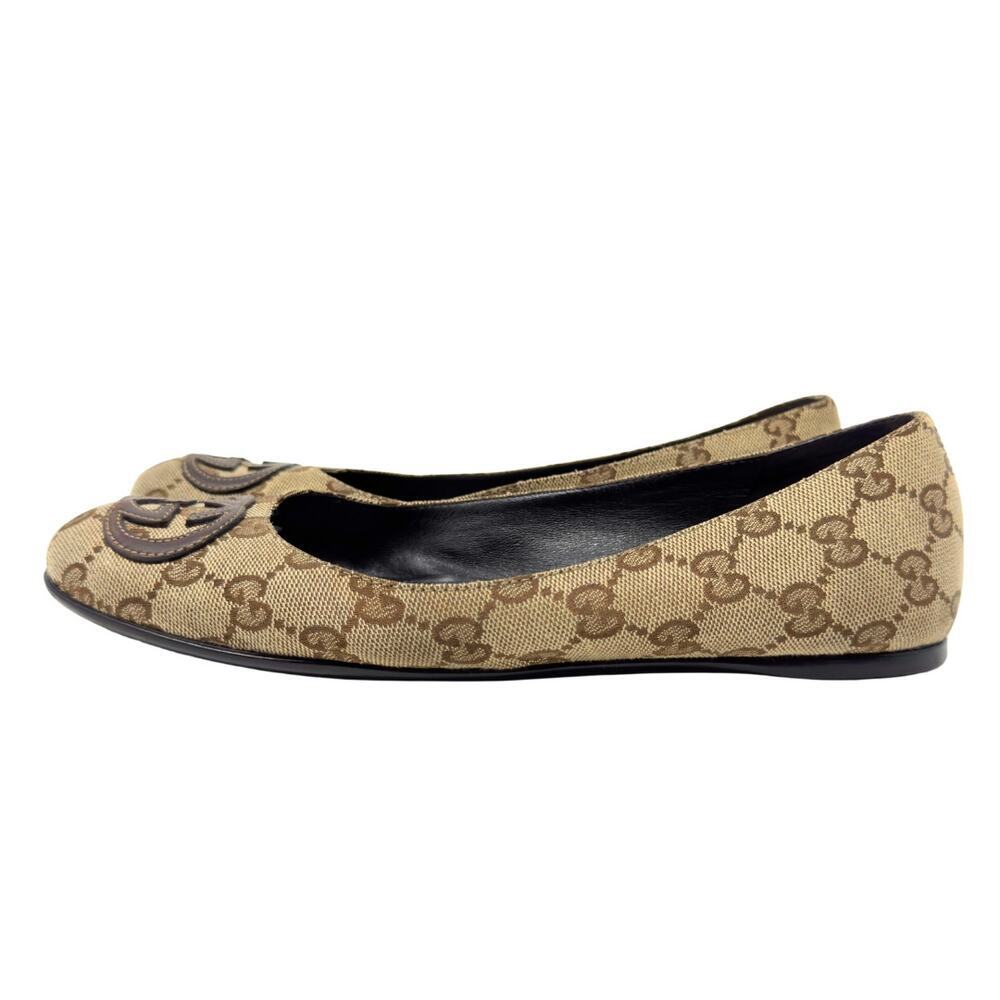 Gucci GG Logo Monogram Supreme Guccissima Brown Canvas Ballet Flat Shoes EU 37.5 - Picture 3 of 11